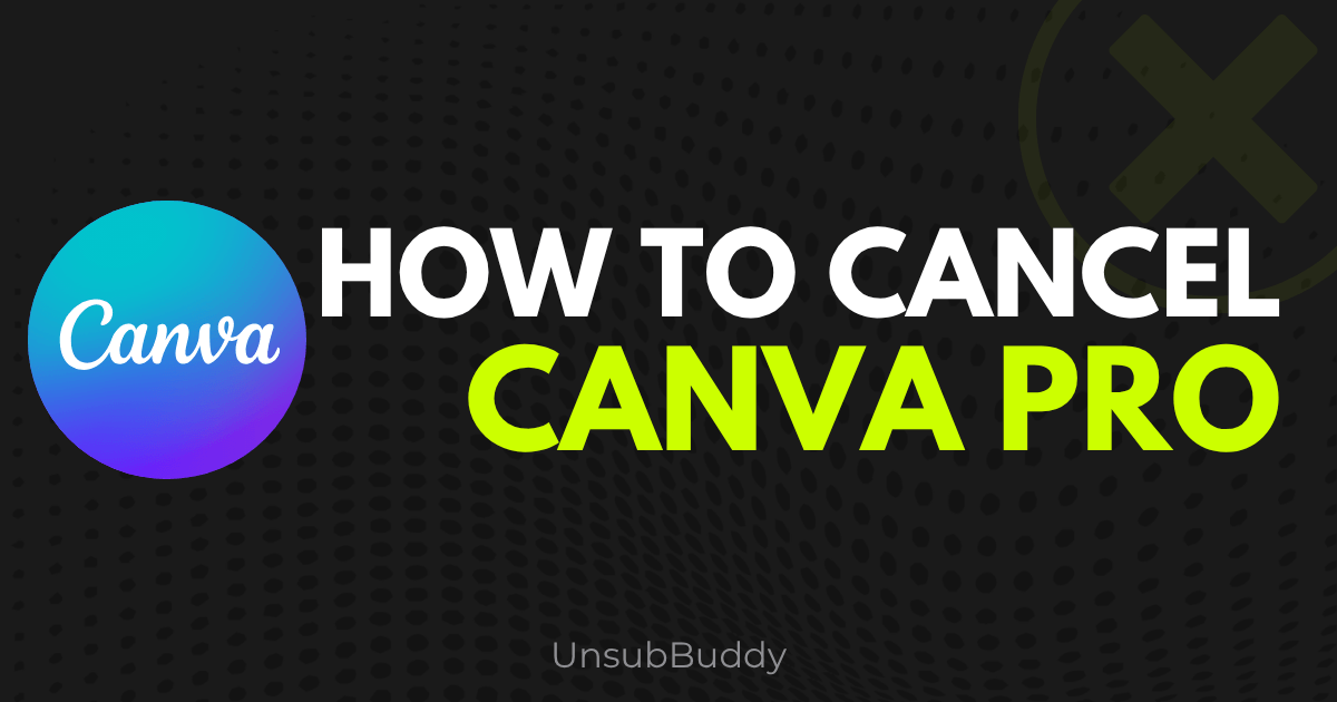 A step-by-step user interface walkthrough showing how to cancel a Canva Pro subscription and remove billing methods on mobile and desktop dashboards