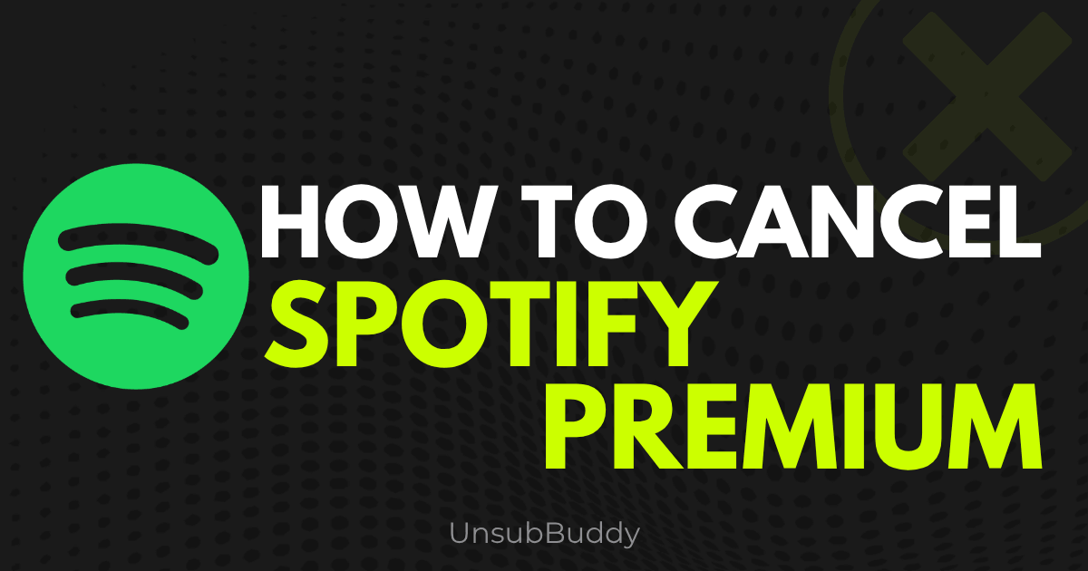 A clear, step-by-step UI tutorial graphic displaying how to cancel a Spotify Premium plan on mobile devices and desktop web browsers