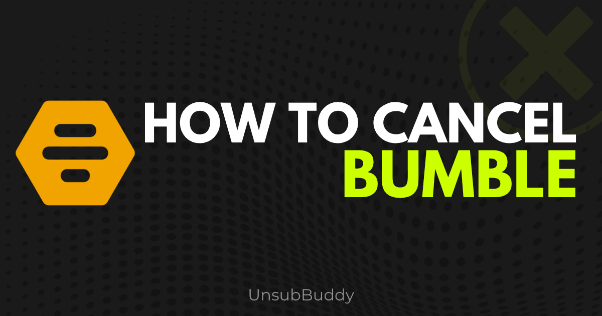 A hand holding a smartphone showing the subscription cancellation screen for Bumble Premium, with the "Cancel Subscription" button highlighted.